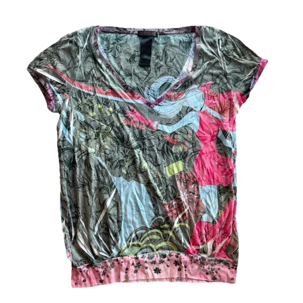 Custo Barcelona Women's Tunic Top Y2K Graphic Floral Abstract Art To Wear M/L